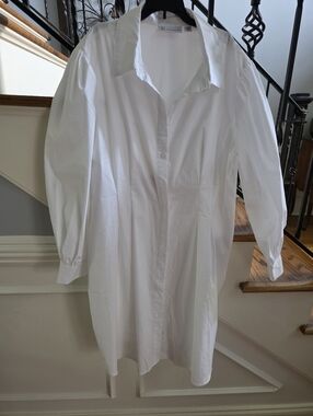 New York & Co Classic White Button-Front Shirt Dress